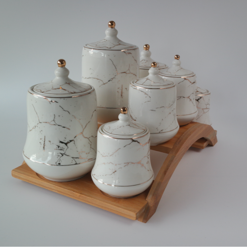 Ensemble de pots à épices en céramique et marbre, support d'assaisonne