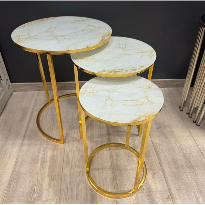 Set de 3 tables d’appoint gigogne doré