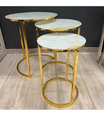 Set de 3 tables d’appoint gigogne doré