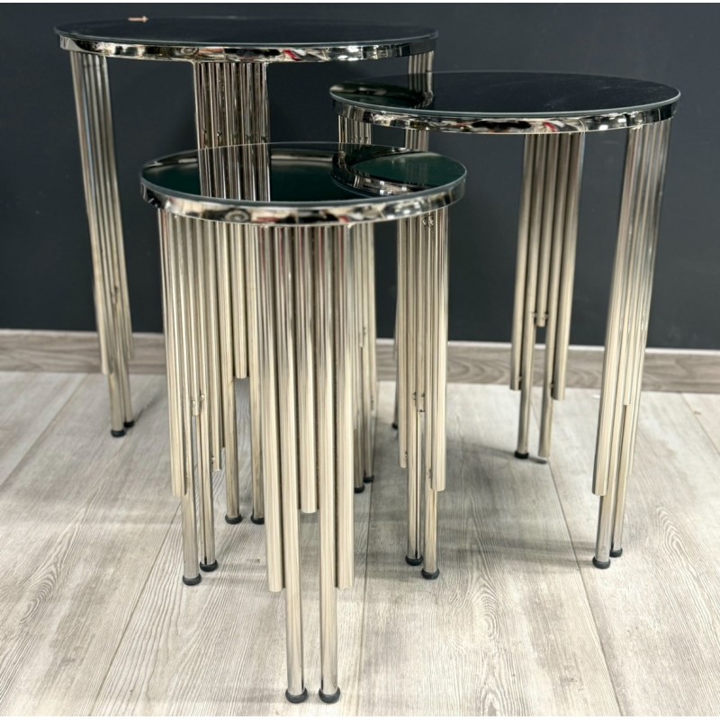 Set de 3 tables d’appoint en verre Silver