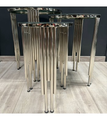 Set de 3 tables d’appoint en verre Silver