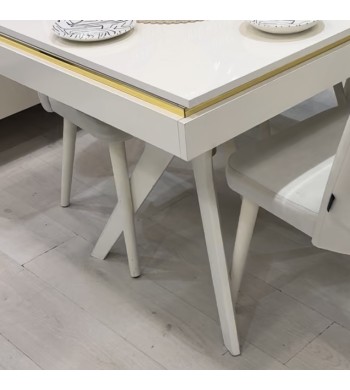 Table extensible en bois laqué blanc finition doré 160*90cm