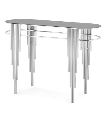 Table console décorative Melya en métal avec plateau en verre