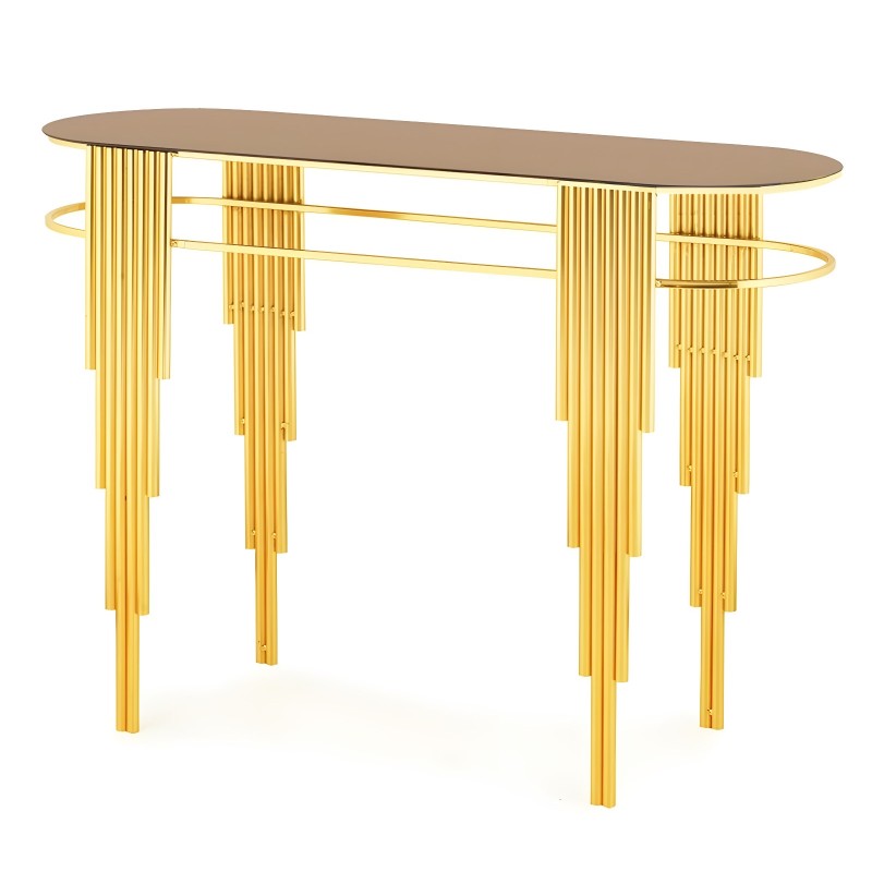 Table console décorative Melya en métal avec plateau en verre