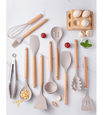 Set d'ustensiles de cuisine Cheffinger beige 12 pièces