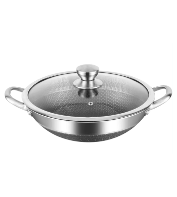 Poêle wok inox 32cm nid d'abeille compatible tous feux