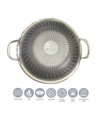 Poêle wok inox 32cm nid d'abeille compatible tous feux