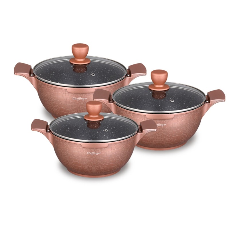 Batterie de cuisine 6 pièces Cheffinger bronze avec revêtement marbre