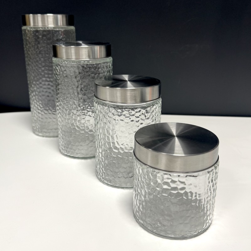 Set de 4 pots en verre avec couvercles hermétiques